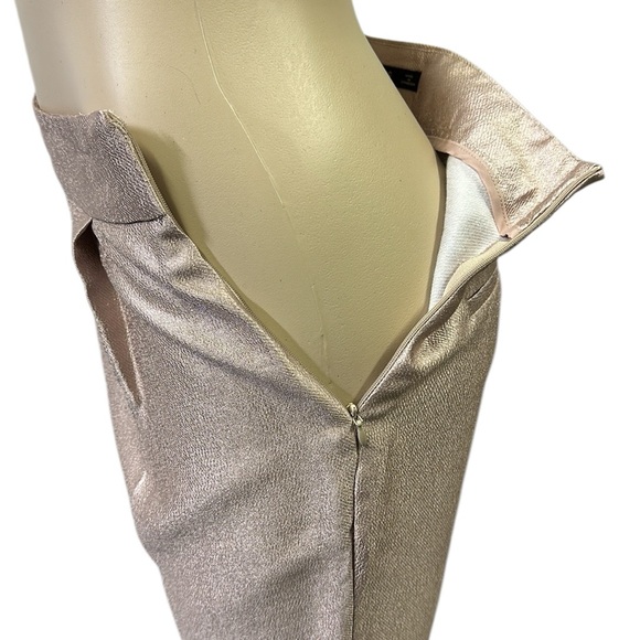 Zara Rose Gold Textured Satin Shine High Rise Pants Zip Side Faux Pockets Small - Picture 7 of 10